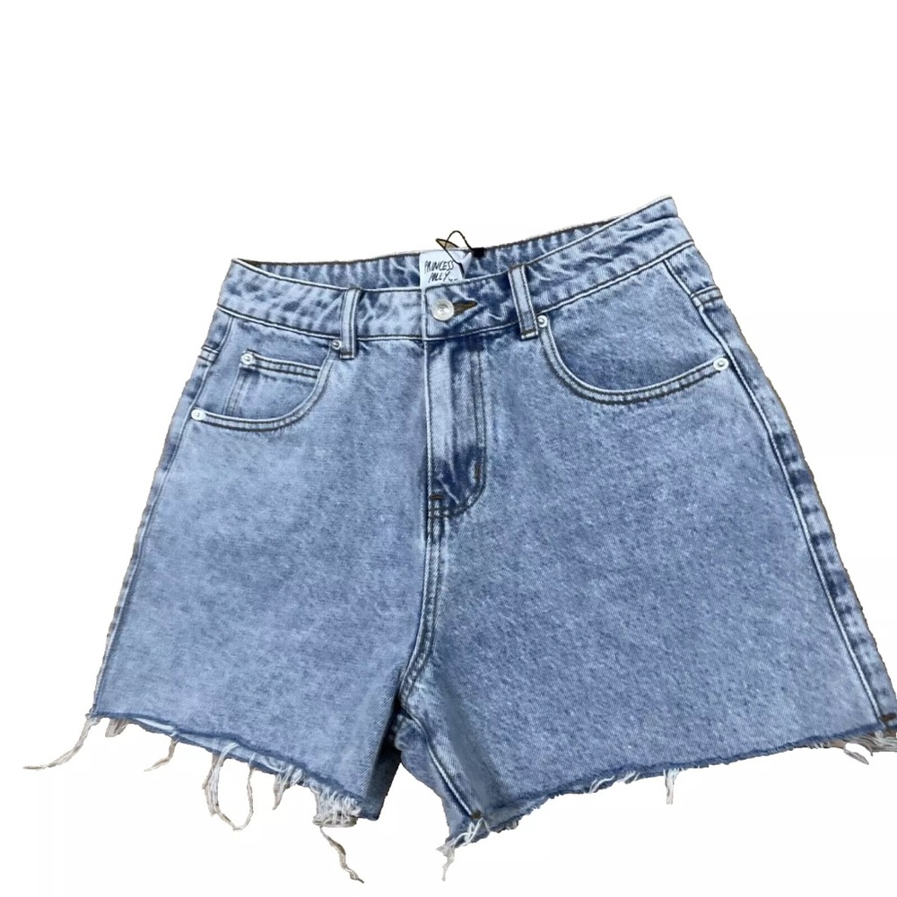 PRINCESS POLLY Denim Shorts Womens 6 Light Blue Fringe Hem Boho Beach Jean NEW